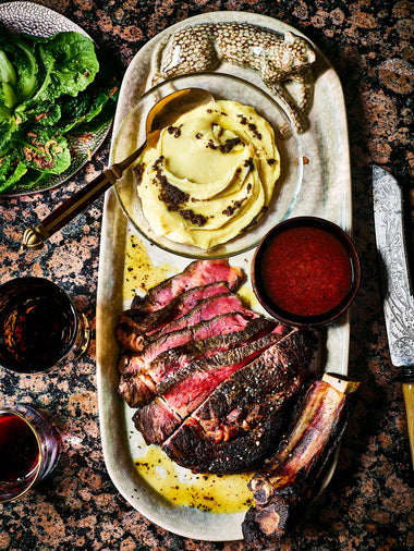 Roasted Côte de Boeuf with Truffle Mash and Red Wine Truffle Jus